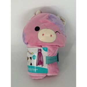 Squishmallows Patty the Cow Hooded‎ Blanket Pink Purple Wearable Plush 30x50 NEW